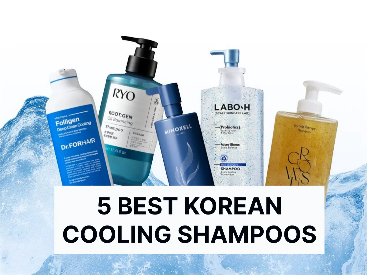 Korean cooling shampoos displayed with icy background