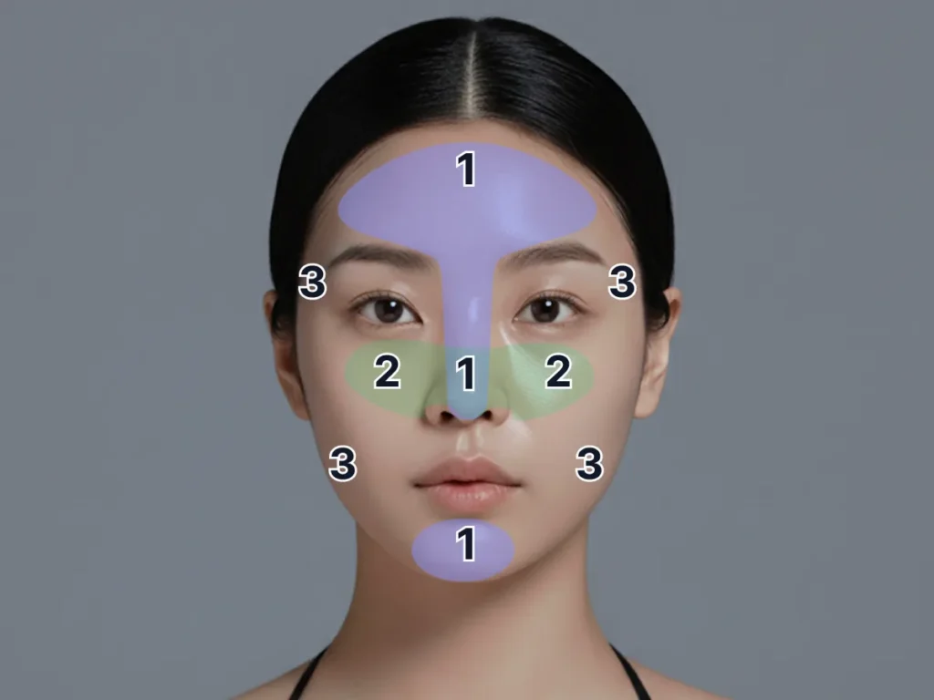 The correct order to wash your face, start with t-zone and move outwards