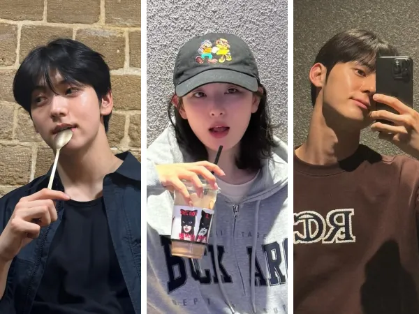 Instagram photo of Korean idols Soobin, Seulgi, and Minhyun with radiant skin and no makeup