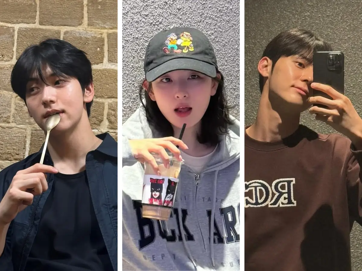 Image of Korean idols Soobin, Seulgi, and Minhyun with radiant skin and no makeup.