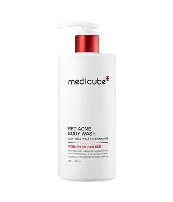 Medicube Red Acne Body Wash in white and red bottle