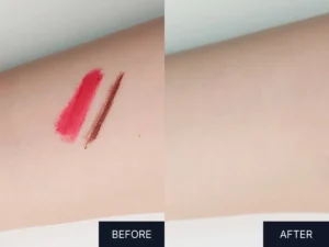 Before-and-after comparison of double cleansing: waterproof makeup completely removed