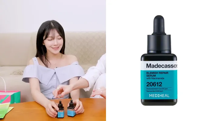 Fromis_9 Jiheon showing her favorite Kpop idol skincare product, Mediheal Blemish Serum