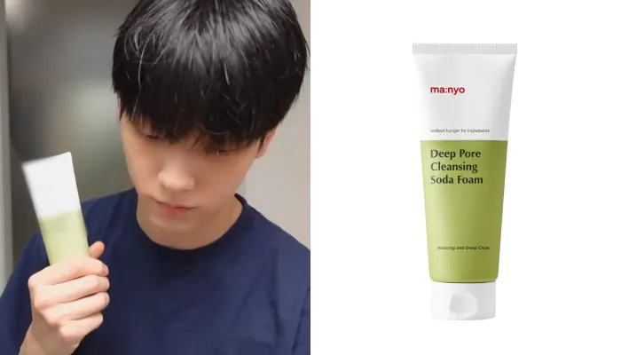 TXT’s Soobin washing his face with Manyo foam cleanser