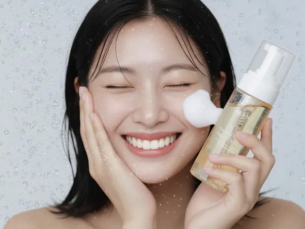 A woman holding Urang Foam Cleanser, one of the best Korean foaming face washes