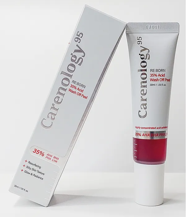 Carenology Reborn 35% Acid Wash Off Peel packed in a sleek box