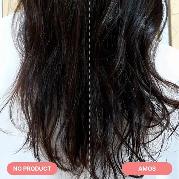 Before and after comparison when using Amos for wavy hair