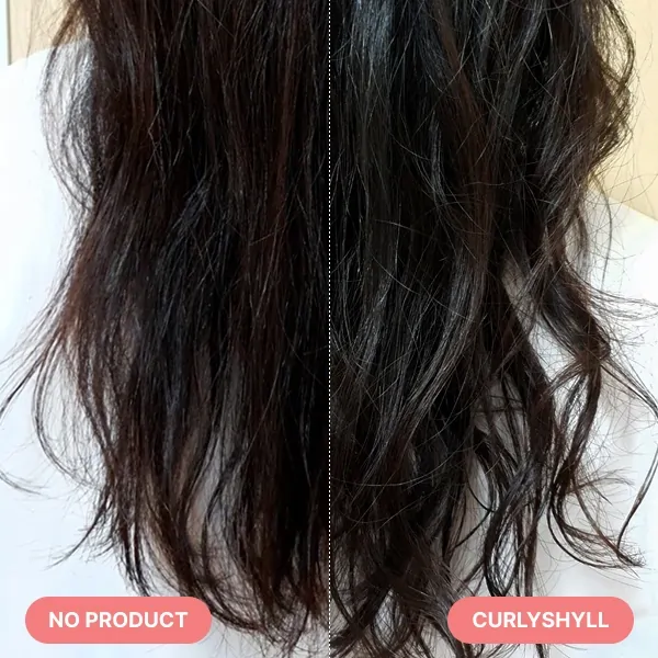 Before and after comparison when using Curlyshyll for wavy hair