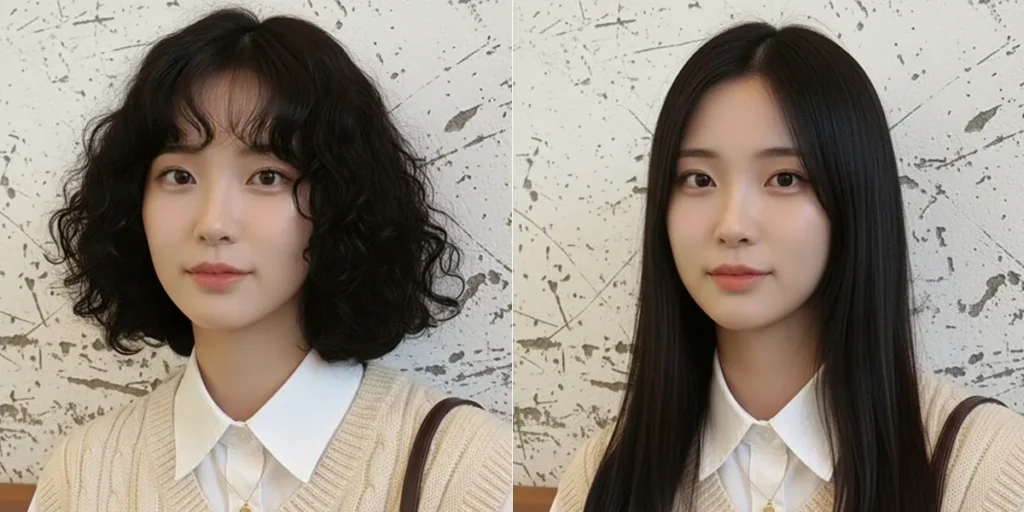 Short hippie perm on a long, oval face shape