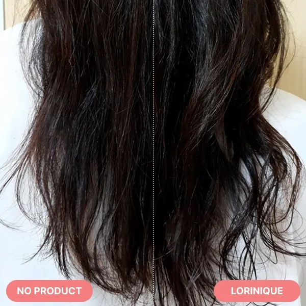 Before and after comparison when using Lorinique for wavy hair
