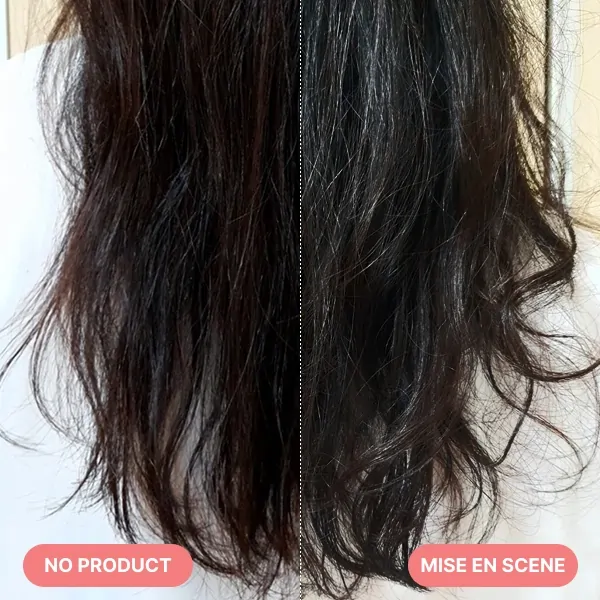 Before and after comparison when using Mise En Scene for wavy hair