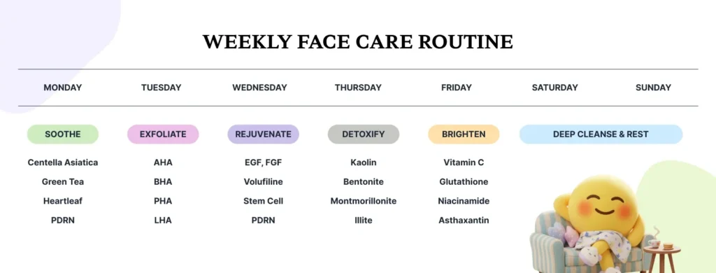 Weekly face care routine schedule